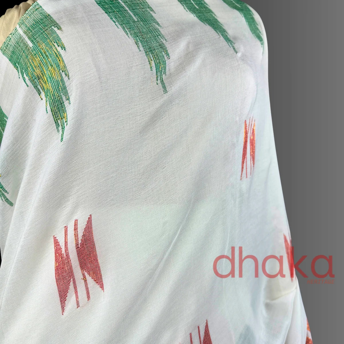White Laliguransh Dhaka Saree