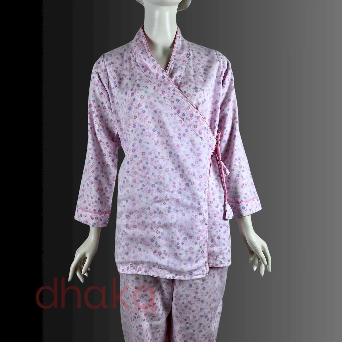 गुलाबी Full Dhaka Kimono Set