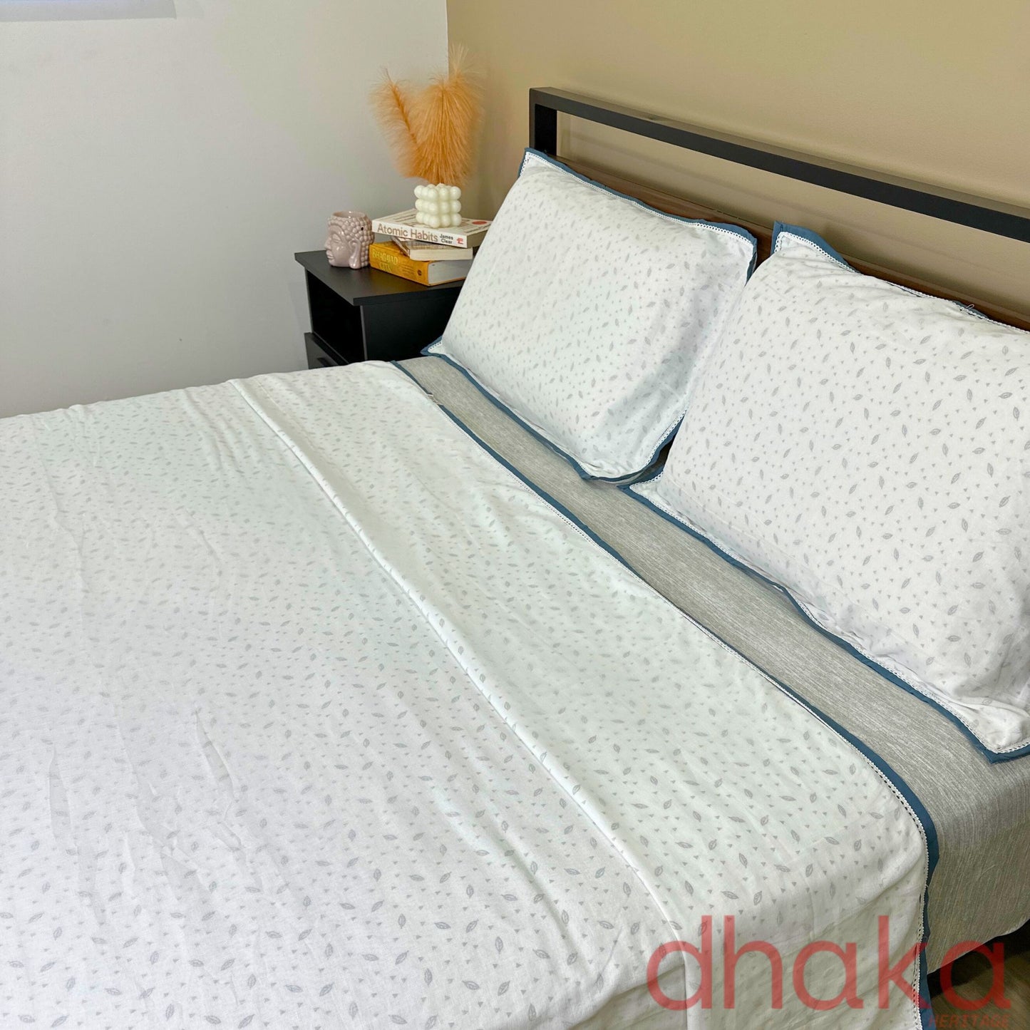 Whispers of Grey: Handwoven Dhaka Blanket Set