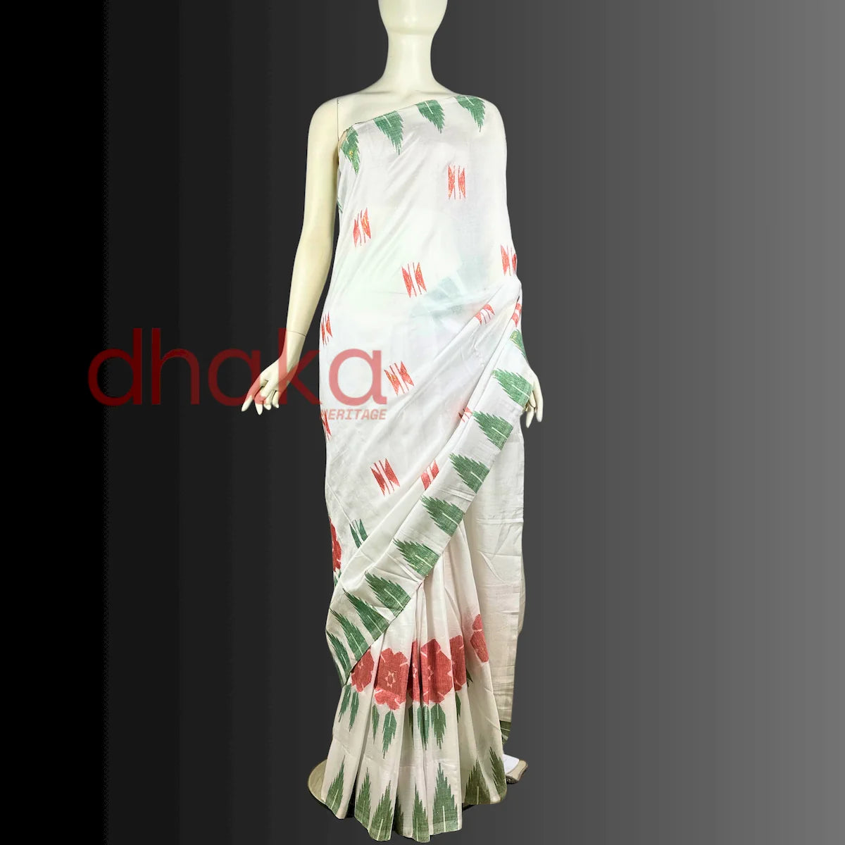 White Laliguransh Dhaka Saree