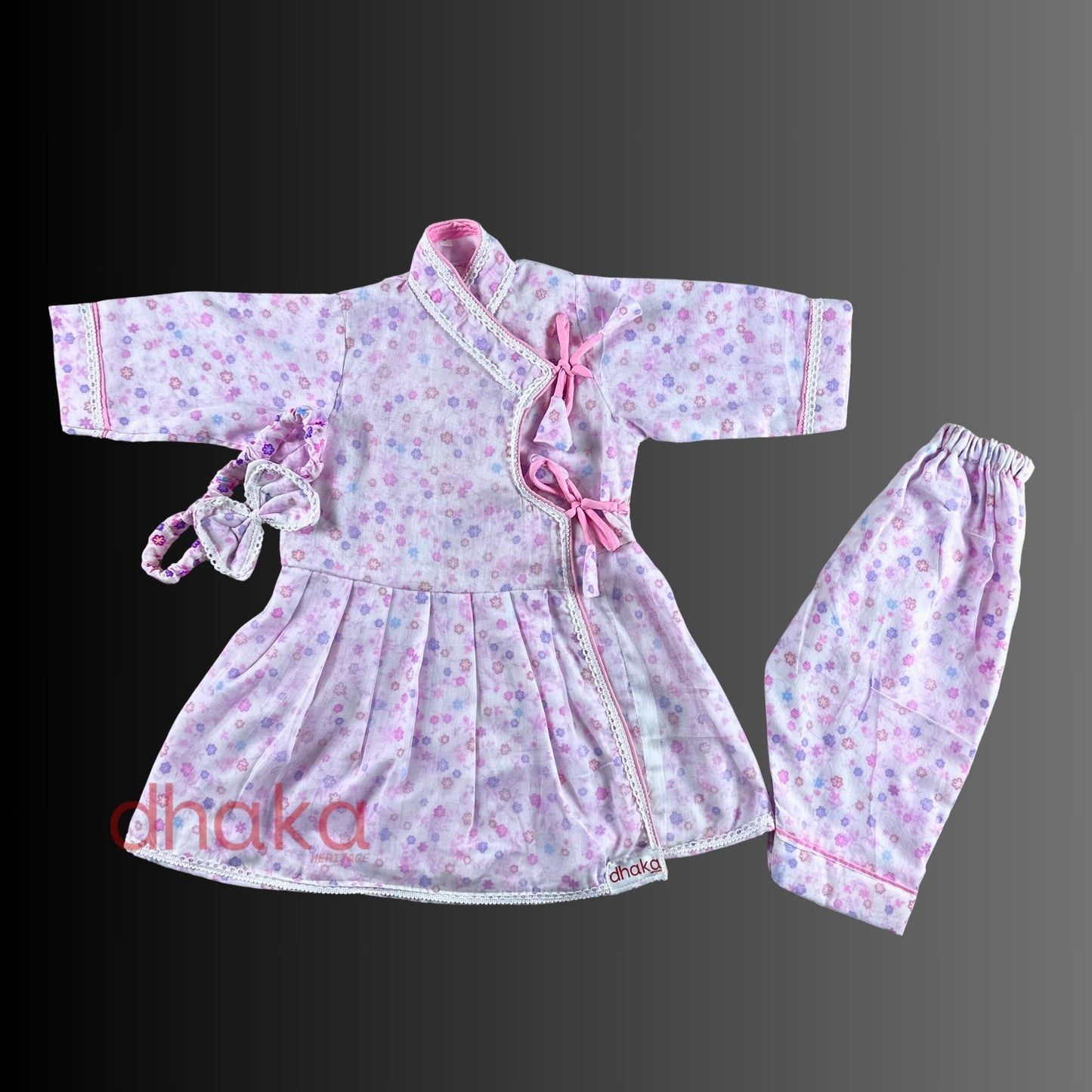 गुलाबी- Dhaka Baby Frock Set