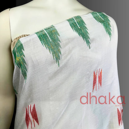White Laliguransh Dhaka Saree