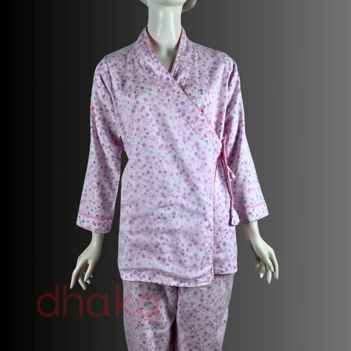 गुलाबी Full Dhaka Kimono Set