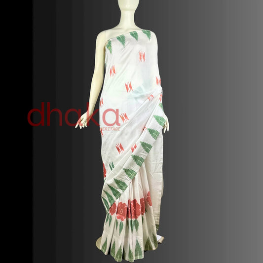 White Laliguransh Dhaka Saree