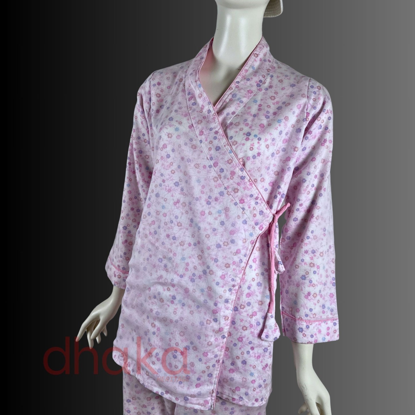 गुलाबी Full Dhaka Kimono Set