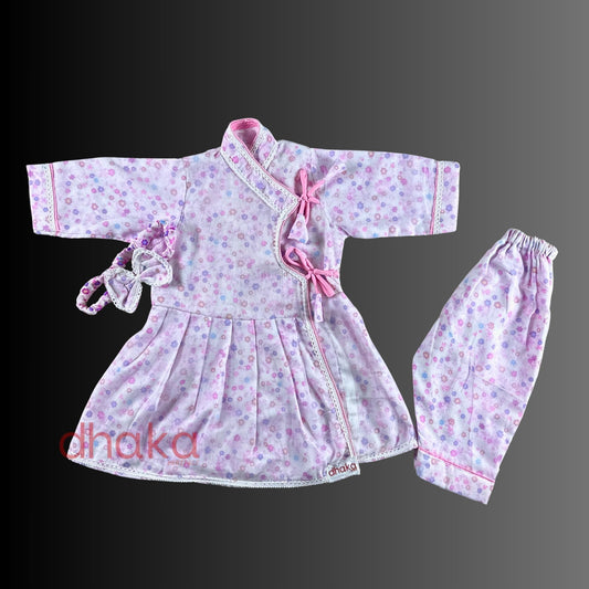 गुलाबी- Dhaka Baby Frock Set